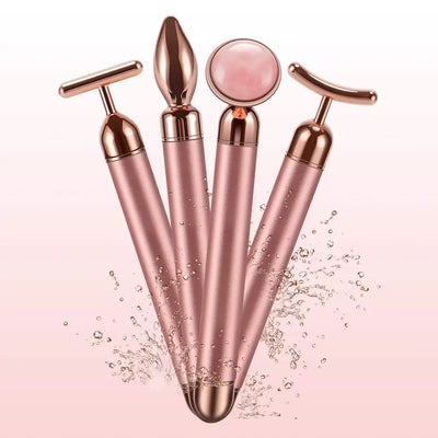 Revitalize Your Skin with the 4-in-1 Vibrating Rose Quartz Roller - The Ultimate Facial and Eye Massager for Lifting and Slimming Beauty Care