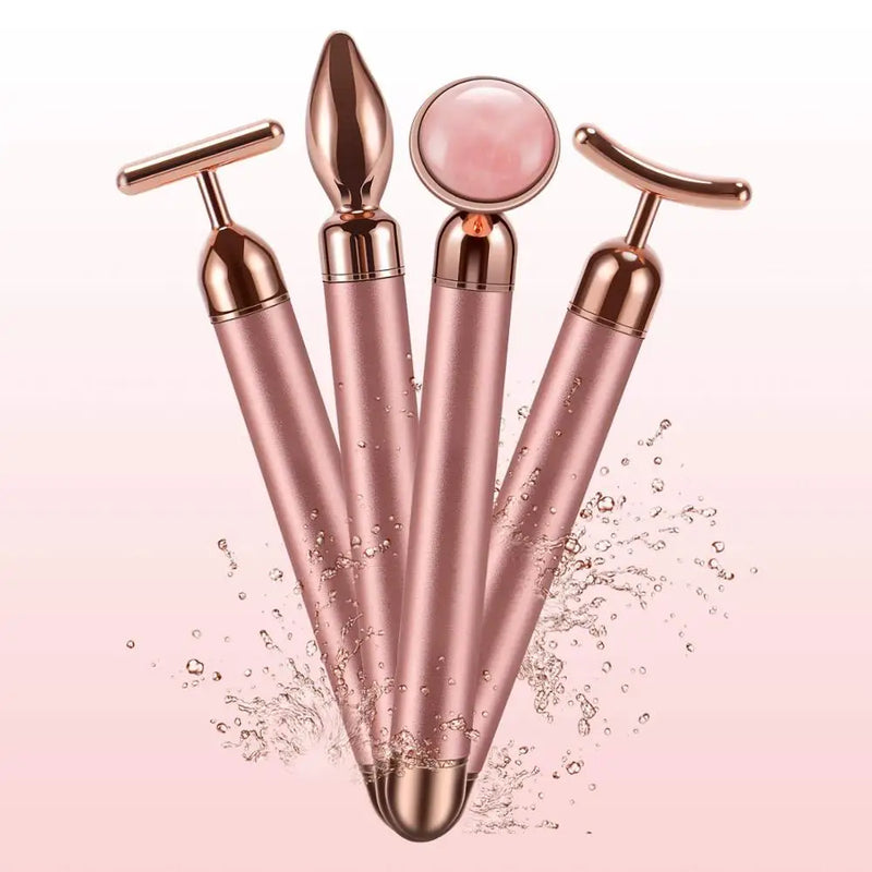 Revitalize Your Skin with the 4-in-1 Vibrating Rose Quartz Roller - The Ultimate Facial and Eye Massager for Lifting and Slimming Beauty Care