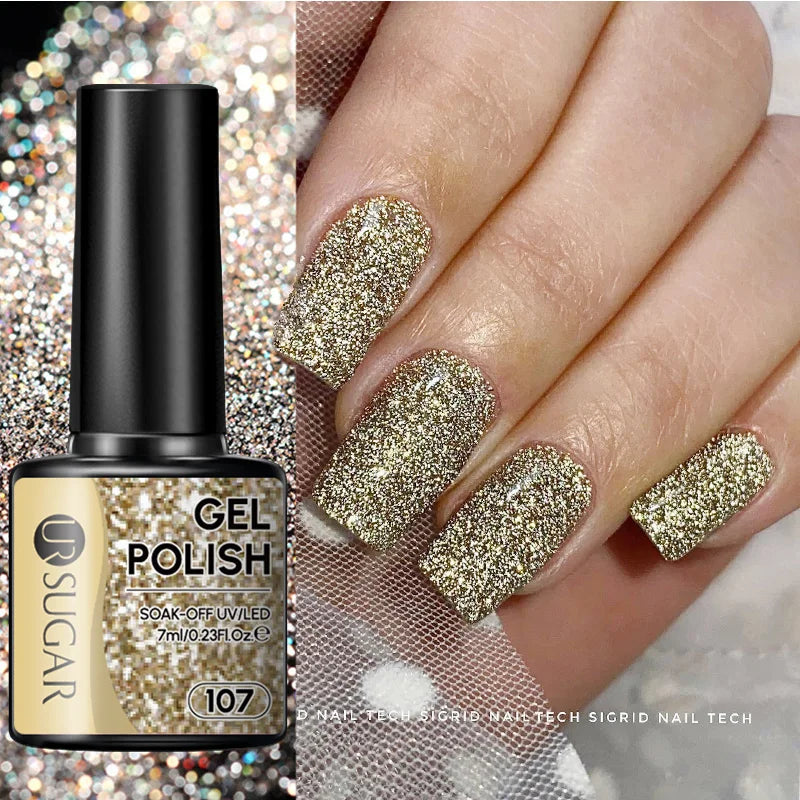 Elevate Your Nail Game with 7Ml Champagne Gold Sequins Gel Nail Polish - Sparkling Glitter for Stunning French Manicures!