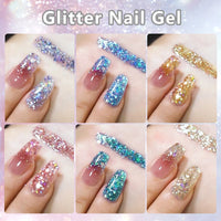 Elevate Your Nail Game with 7Ml Champagne Gold Sequins Gel Nail Polish - Sparkling Glitter for Stunning French Manicures!